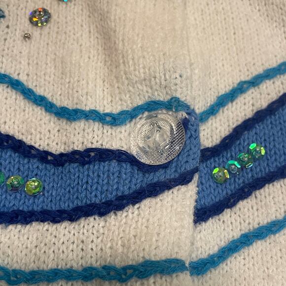 Vintage Design Options L Fish Sequin Cardigan | Rare Coastal Grandma Cottagecore - Picture 7 of 13